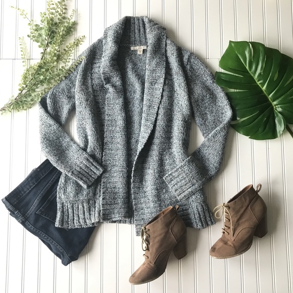 Sweaters - Blue grey marbled cardigan open front pockets